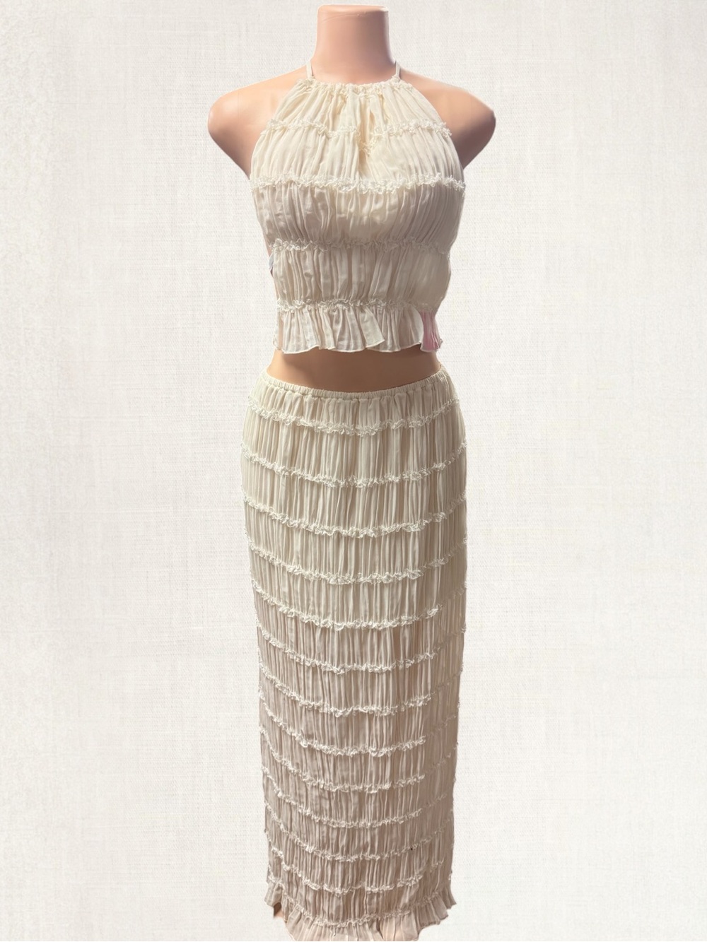 Cream Ruched Maxi Skirt — Women